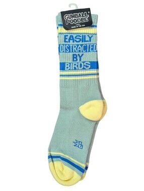 NWT Gumball Poodle  Crew Socks Easily Distracted By Birds Light Green Unisex OS
